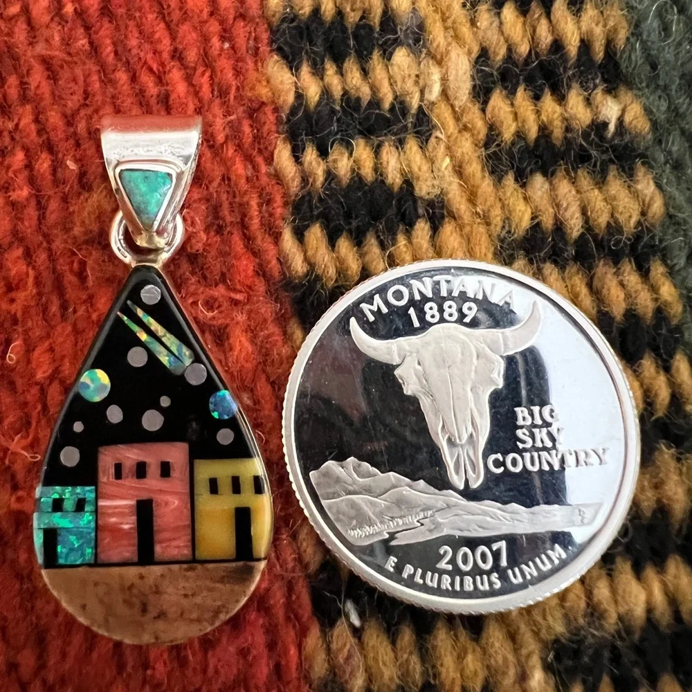 ❤️ Signed Galaxy Pueblo 925 Navajo “RD” Celestial Inlaid Pendant Native American - Picture 9 of 10